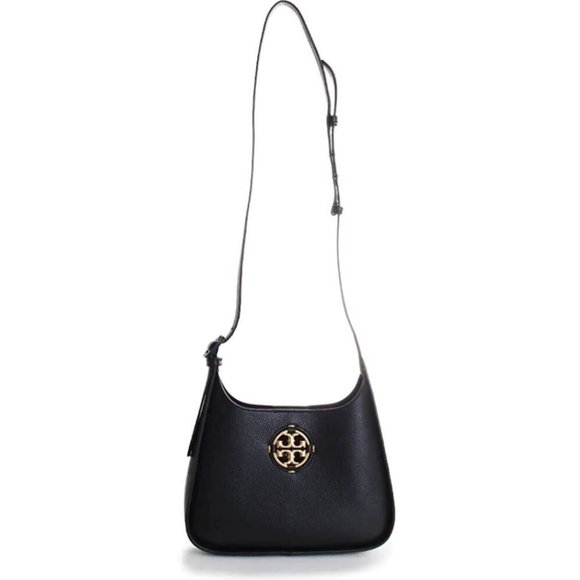 Tory Burch Miller Small Hobo Bag Leather Black Gold Shoulder Handbag Purse NEW - Picture 2 of 8